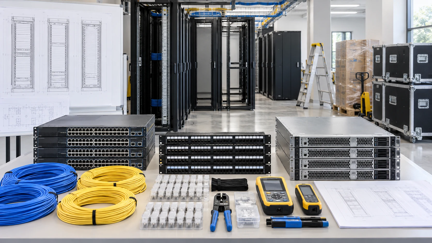 Organized network rack and structured cabling infrastructure