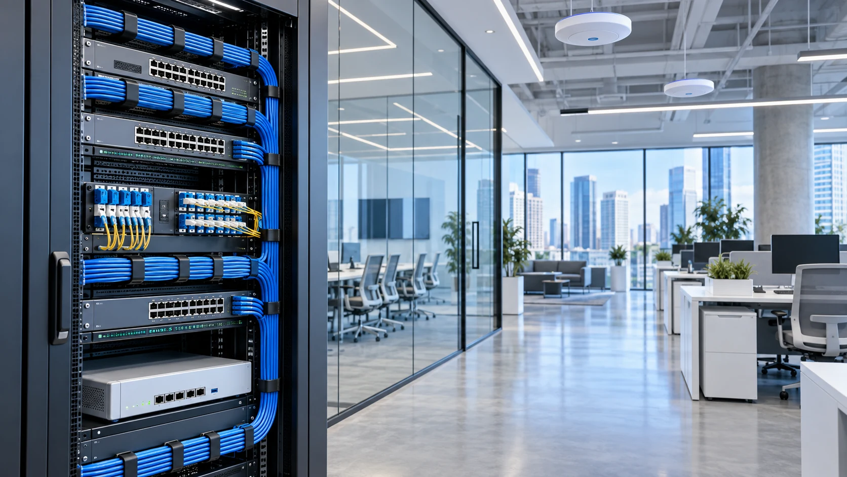 Managed network rack and structured cabling