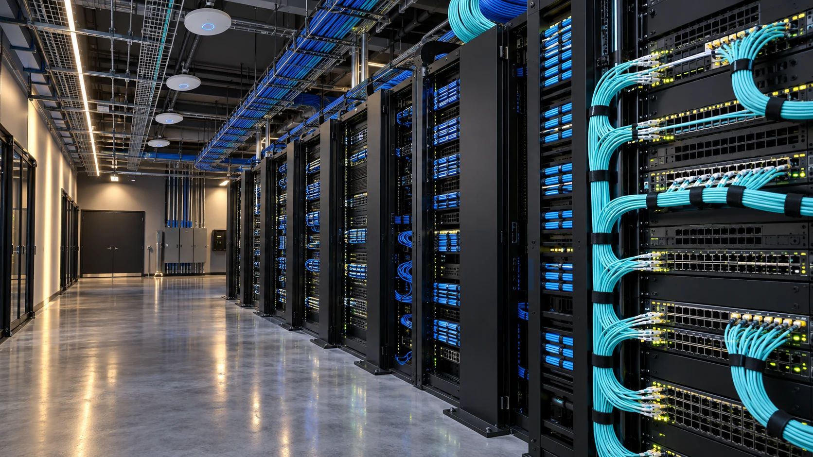 Organized network rack and structured cabling infrastructure